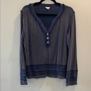 POL Long Sleeve Button-Down Henley Top in Slate Blue
